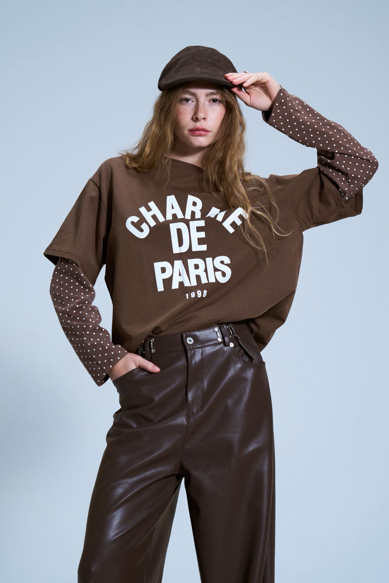 מכנס דמוי עור מייסון חום