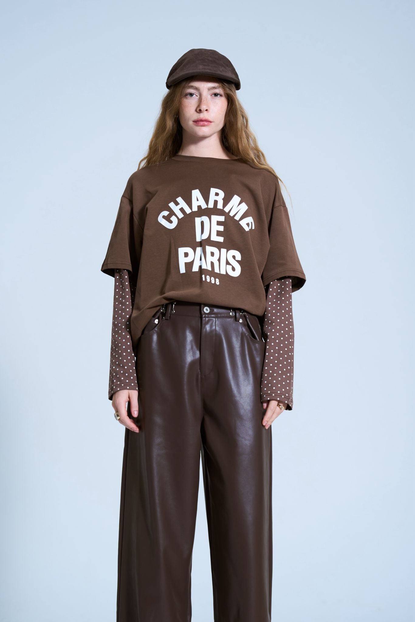 מכנס דמוי עור מייסון חום